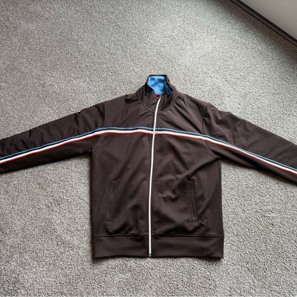 American Eagle Outfitters Brown Windbreaker with Striped Sleeves